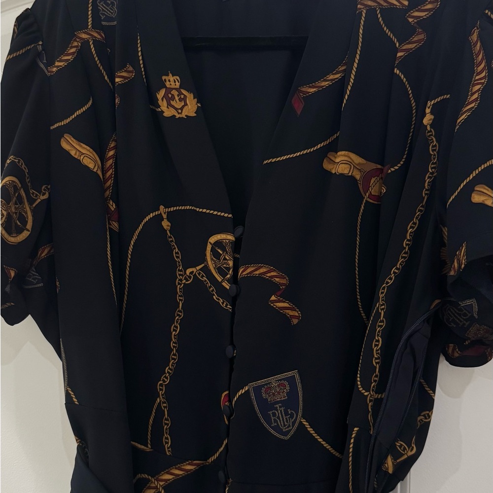 Black Nautical Chain Print Button-Up Top